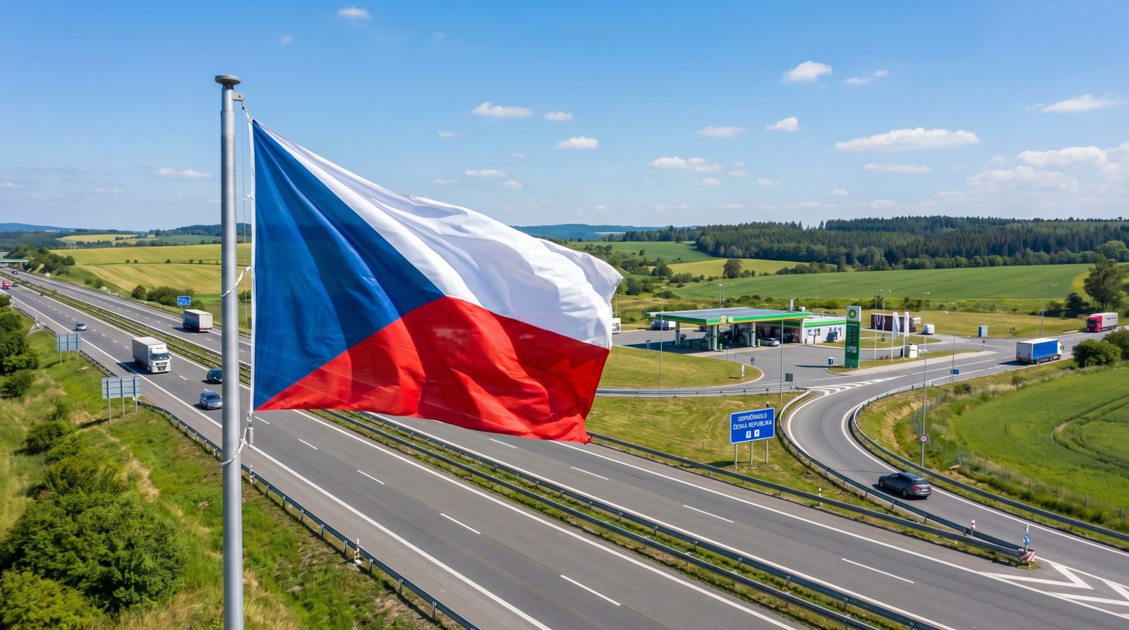 Česká vlajka u dálnice